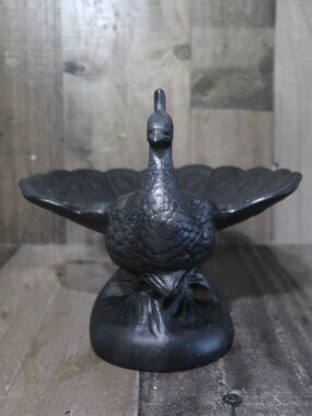 Vintage Ceramic Holland Mold Peacock Trinket Dish Matte Black 1970s Decor